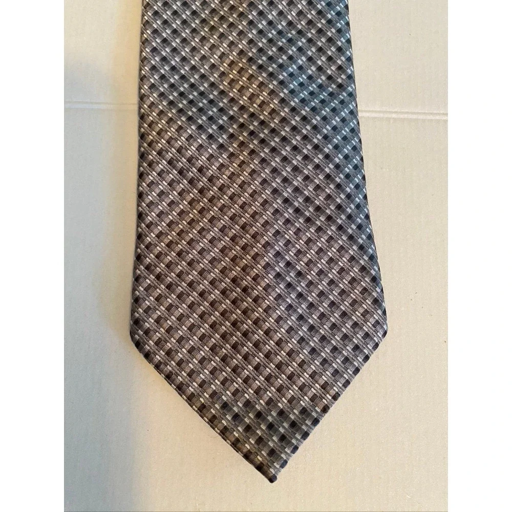 Umberto Frasi‎ Mens Tie Grey Brown Black Micro Check Handmade Polyester Necktie